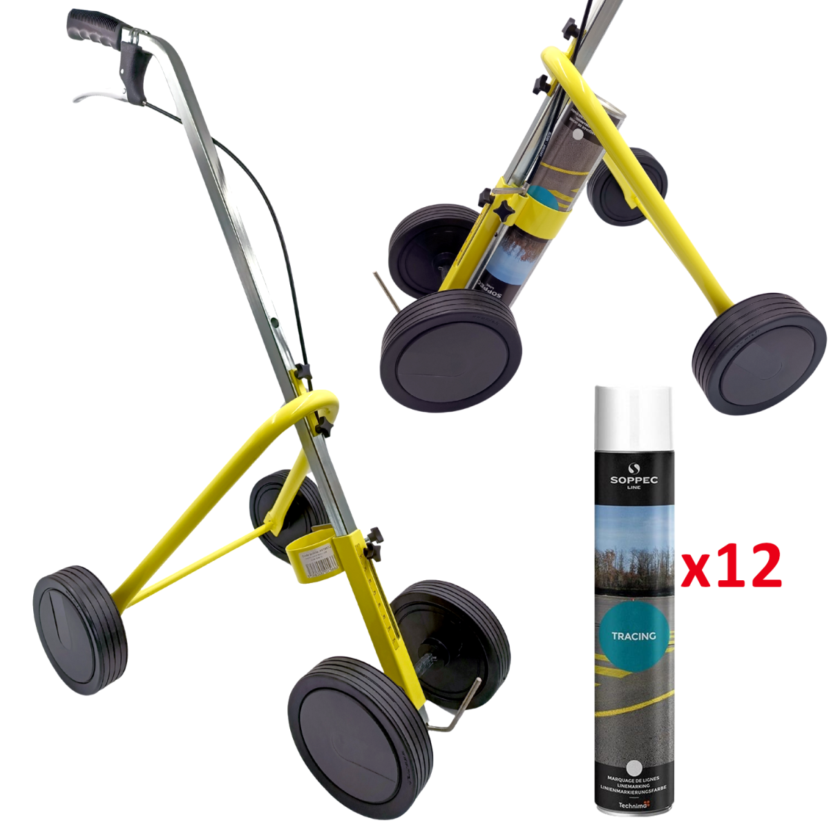 Wózek do malowania linii 4 kołowy do farb Tracing SOPPEC + farba 12szt biała