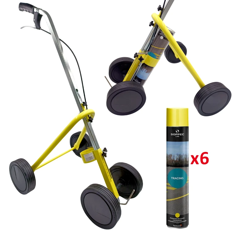 Wózek do malowania linii 4 kołowy do farb Tracing SOPPEC + farba 6szt żółta