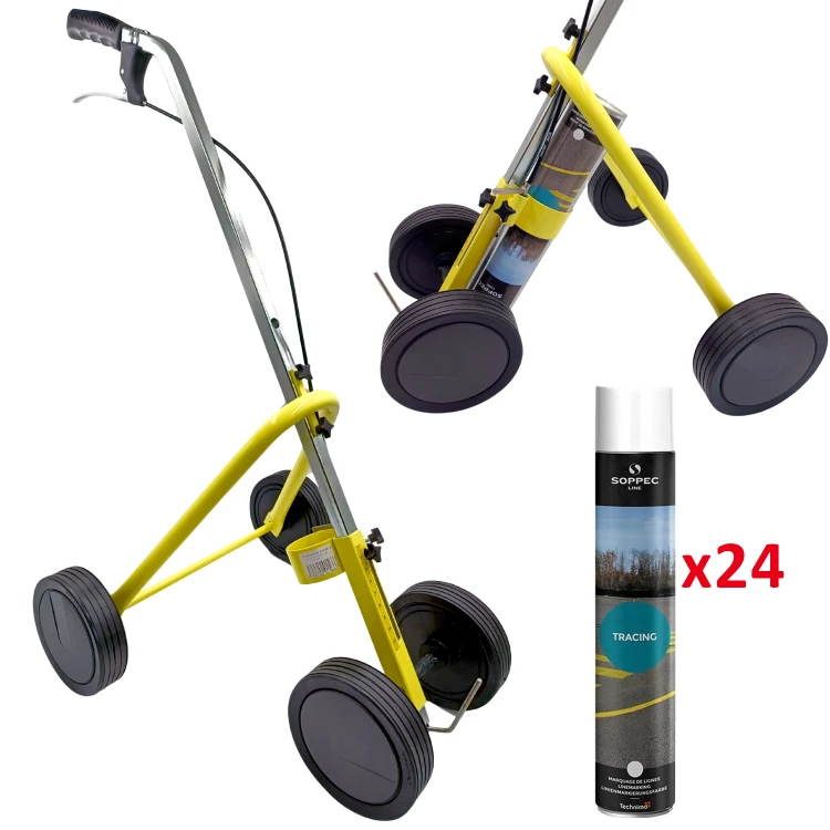 Wózek do malowania linii 4 kołowy do farb Tracing SOPPEC + farba 24szt biała