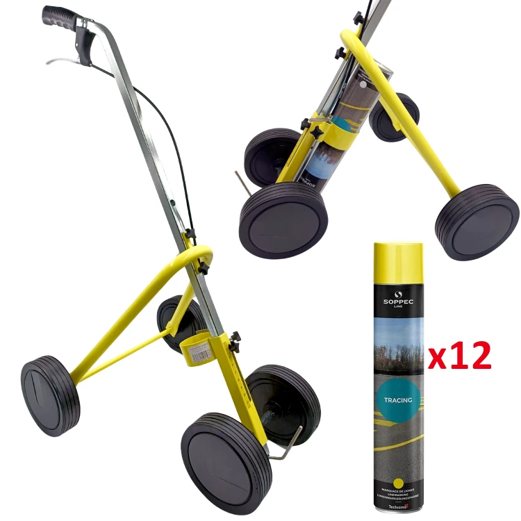 Wózek do malowania linii 4 kołowy do farb Tracing SOPPEC + farba 12szt żółta