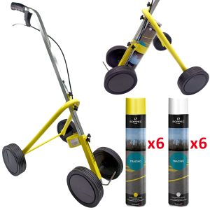 Wózek do malowania linii 4 kołowy do farb Tracing SOPPEC + farba 6szt biała + 6szt żółta