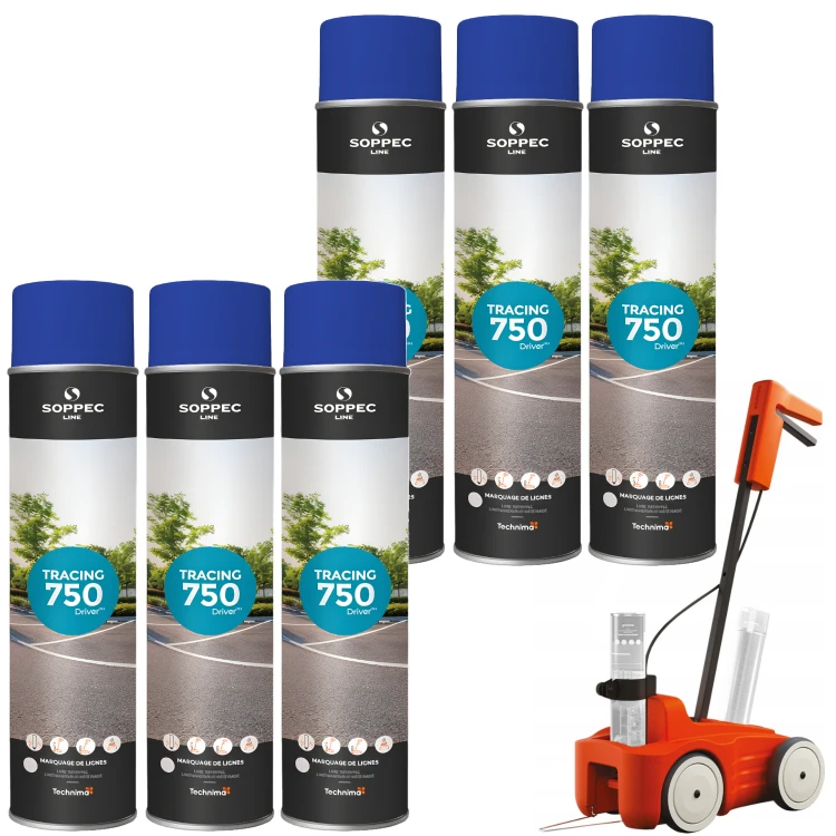 SOPPEC Farba spray do znakowania linii niebieska TRACING 750ml 151801 6 sztuk + wózek