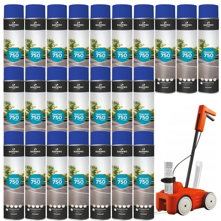 SOPPEC Farba spray do znakowania linii niebieska TRACING 750ml 151801 24 sztuki + wózek