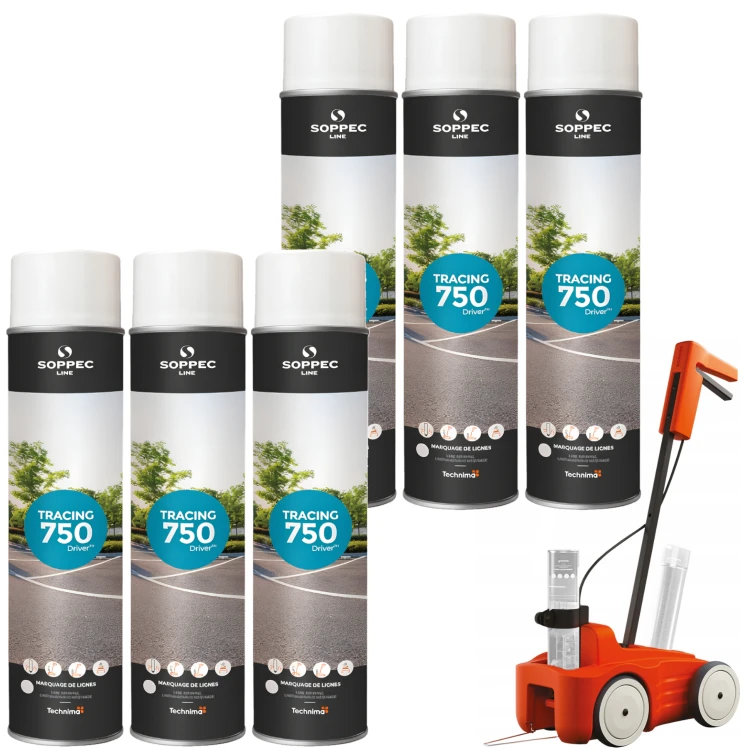 SOPPEC Farba spray do znakowania linii biała TRACING 750ml 151800 6 sztuk + wózek