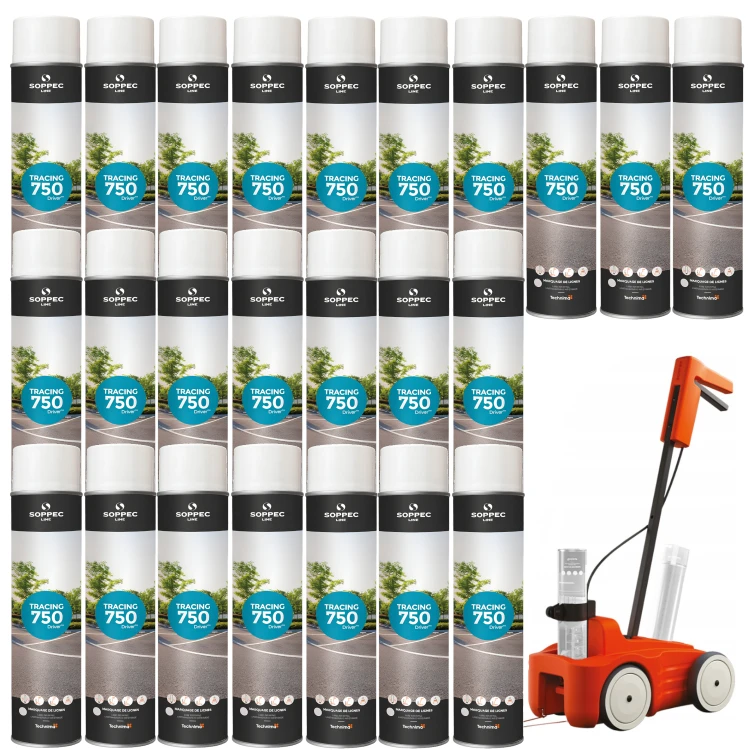 SOPPEC Farba spray do znakowania linii biała TRACING 750ml 151800 24 sztuki + wózek